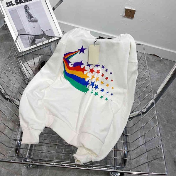 

2022 factory wholesale new autumn rainbow meteor star print round neck sweater white quality pullover large terry long sleeve qingdao, Black