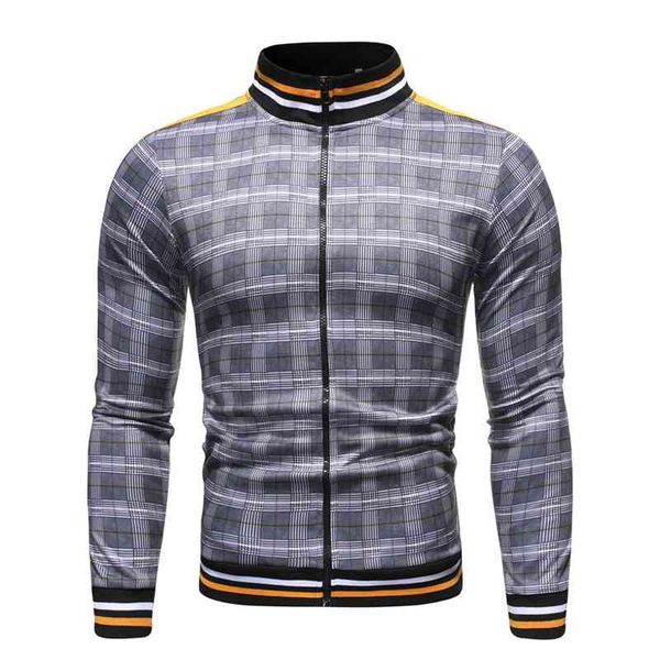 

men's autumn fashion jacket baseball plaid printed casual coat, Black