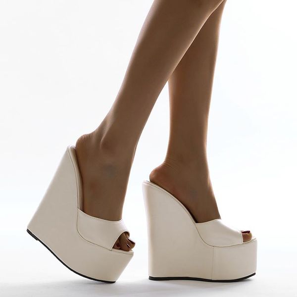 

sandals gladiator wedge slippers women plus size 42 platform peep toe slides high heels casual rome shoes for des sandales, Black