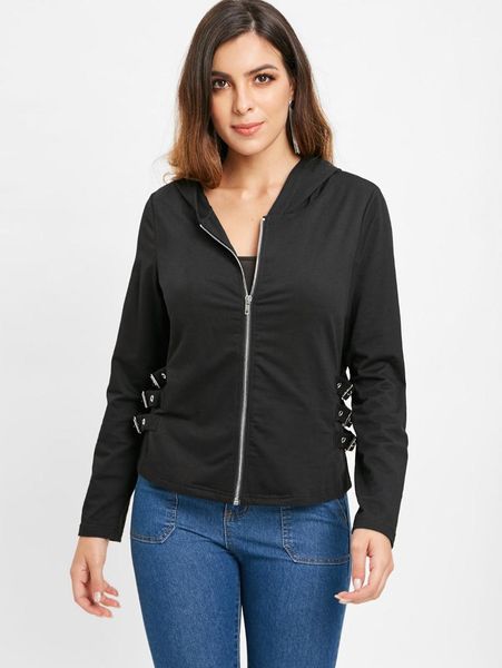 

women's hoodies & sweatshirts beading back zip front hoodie, Black