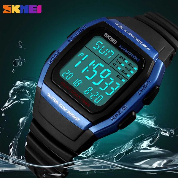 Skmei Sport Sport Men Relógios Ao Ar Livre Chrono Chrono Digital Relógio Eletrônico Impermeável Relógio de Relógio Militar Relogio Masculino 210728