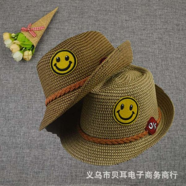 

straw travel sun hat short brim children's jazz summer fisherman's, Yellow
