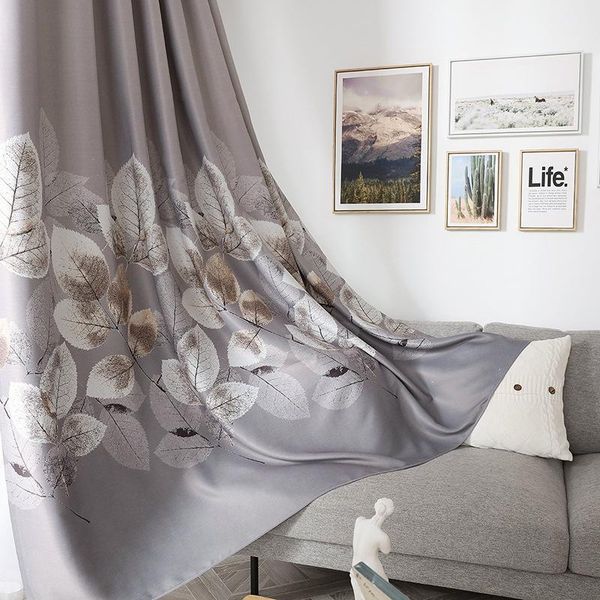

curtain & drapes nordic printed blackout curtains for living room bedroom grey window treatment custom leaves blinds decor
