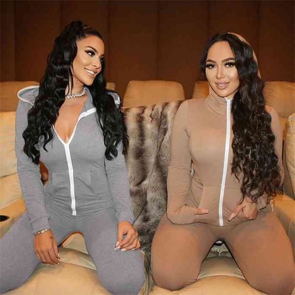 

solid zipper hoodie jumpsuits women 2021 autumn new slim casual skinny streetwear active fitness sporty work out rompers, Black;white
