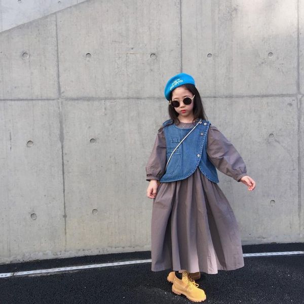 

girl's dresses autumn winter big girls sets 2021 arrival long sleeve loose casual dress + vest fashion children's 14 to 16 years o, Red;yellow