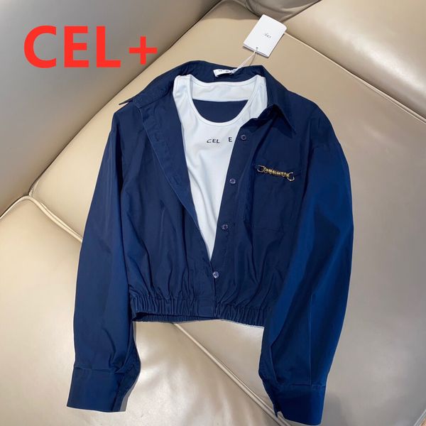 

chaopaisai family 21 early autumn new fake two long sleeved jacket fashionable slim lapel shirt women's vest, Black