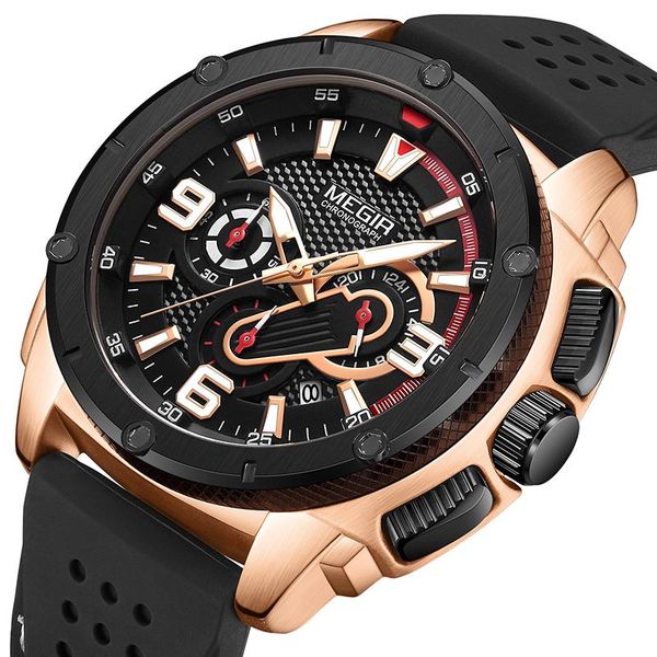 

wristwatches megir 2021 watches men waterproof silicne band quartz wristwatch military chronograph clock male fashion sports watch, Slivery;brown