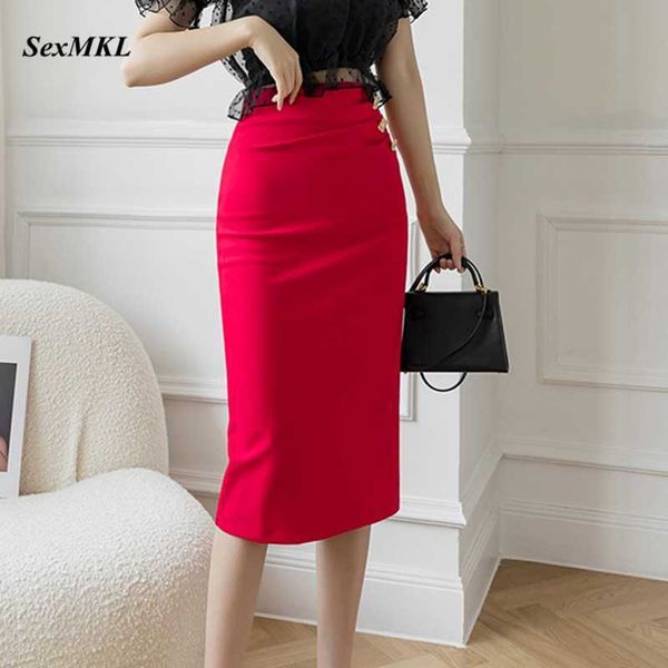

plus size elastic high waist pencil skirts women koean fashion clothing summer long skirt elegant party office skirt 210528, Black