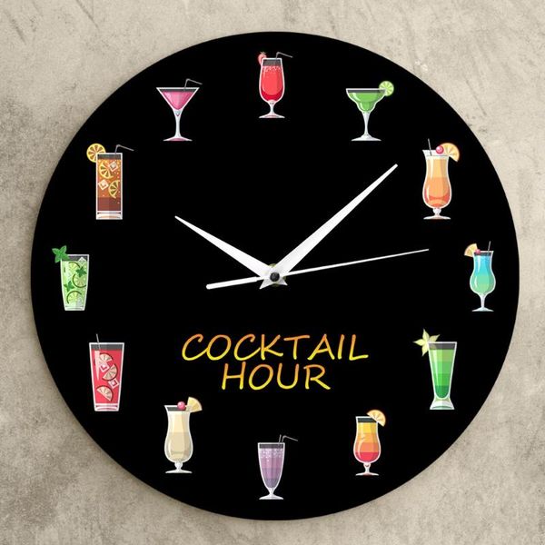 

wall clocks cocktail hour printed clock colorful alcohol drinking bar pub sign for kitchen club home decor gift
