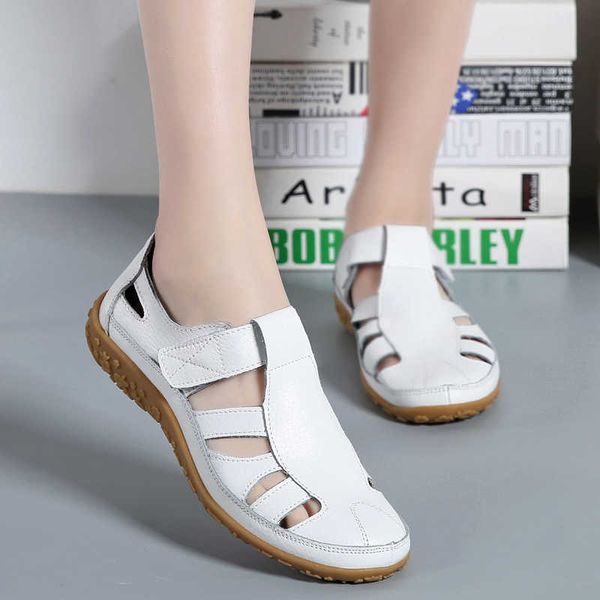 

women gladiator sandals split leather summer shoes woman hollow out flat sandals ladies casual soft bottom female beach sandal y0721, Black
