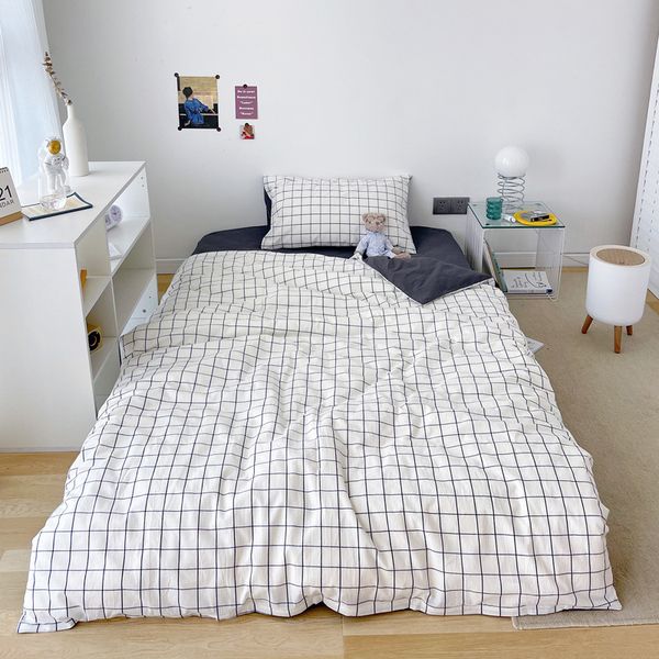 

pure washable four all cotton plaid quilt cover bed sheet three piece set of bedding