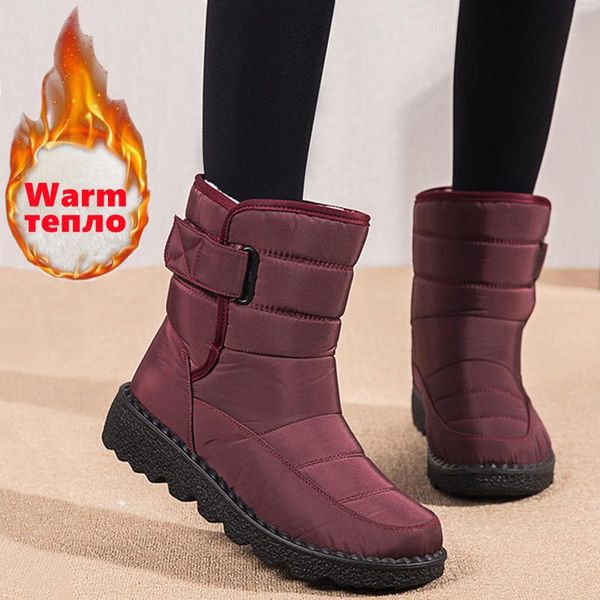

boots 2021 waterproof women snow thicken warm plush winter mid calf woman non slip cotton padded shoes 36-43, Black
