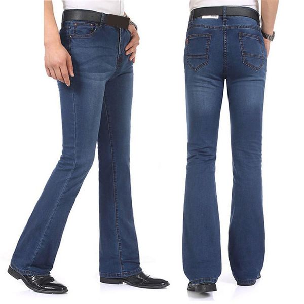 

men's leg jeans pants high waist long flare slim men, Black