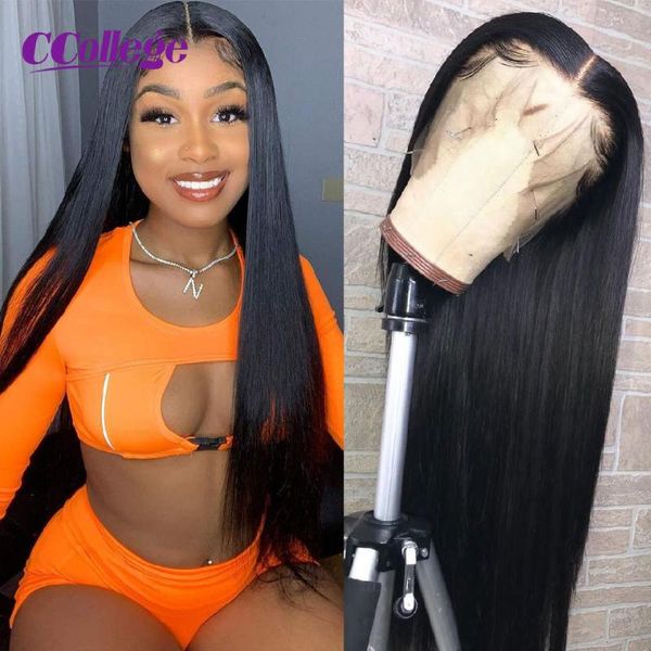 

lace wigs front human hair straight long 30 inch wig 150 density malaysian remy transparent, Black;brown
