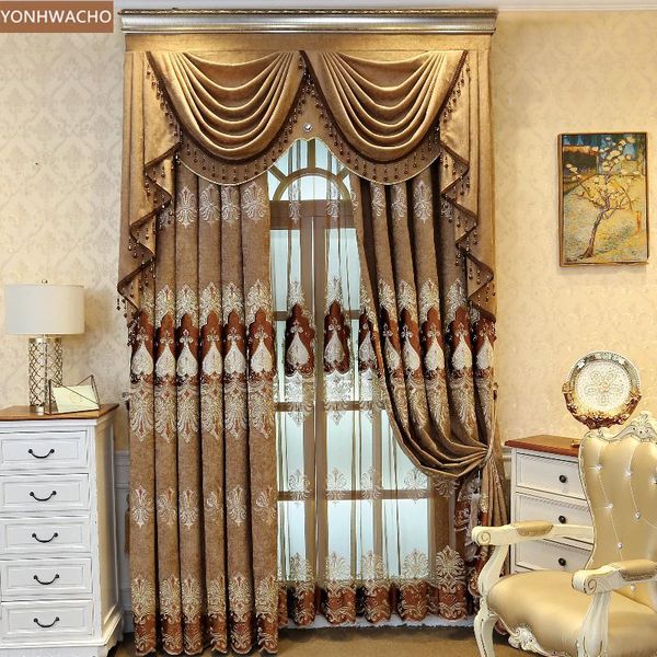 

custom curtain european luxury chenille embroidery thick shading bedroom coffee cloth blackout valance tulle panel c544 & drapes
