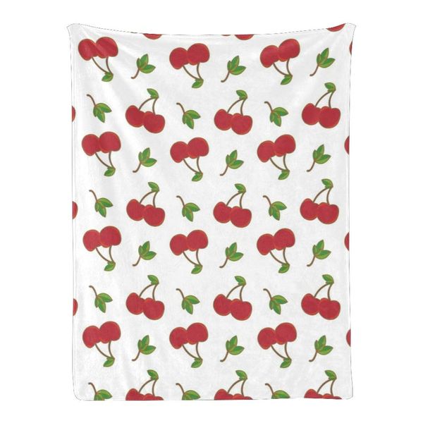 

custom blanket fleece super soft throw blanket for sofa bed gift red cherry leaves (30x40inch)