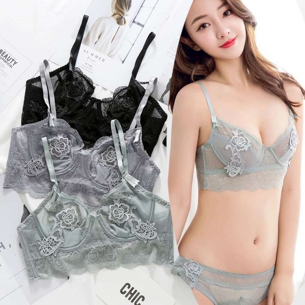 

8917 ultra thin breathable translucent lace girls underwear bra suit, Red;black