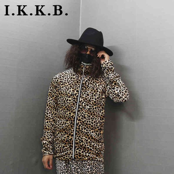 

sweater autumn 2021 leopard print turtleneck high cardigan jacket with zipper glove fine custom stage performance dj iuqz, White;black