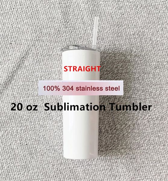 

sublimation tumblers 20oz blank white cup with lid plastic straw 304 stainless steel drinking cup vacuum insulated water coffee mug fy4677