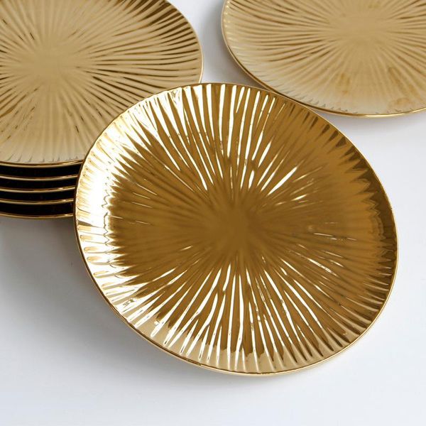 

dishes & plates european creative relief gold-plated ceramic ray-print western el