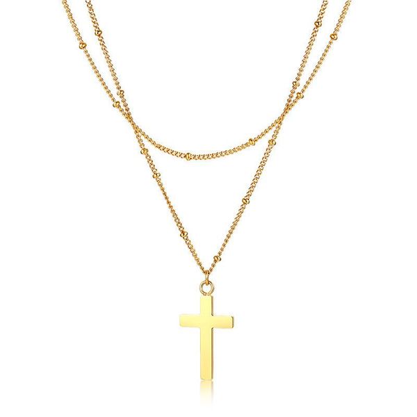 

chains necklace women chain stainless steel gold layered cross pendants long on the statement woman accessories, Silver
