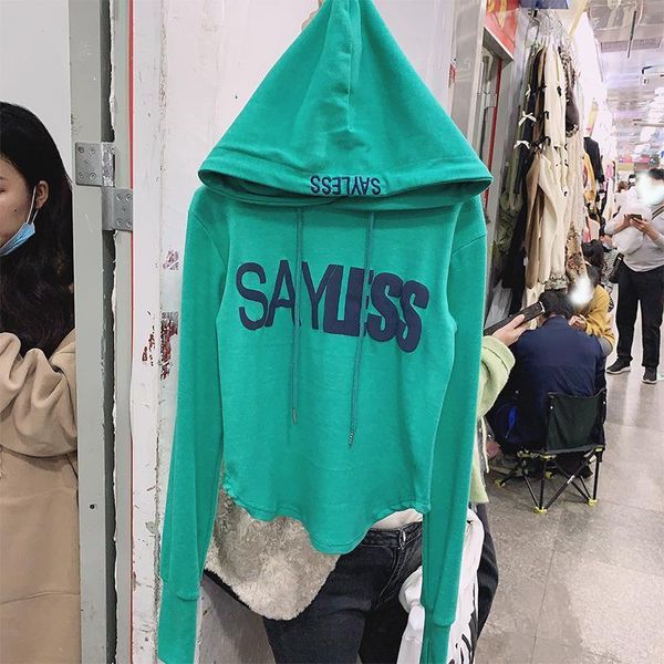 

[ewq] spring fashion female casual long-sleeved panelled letter print pullover drawstring hoodie sweatshirts 8y729 210423, Black