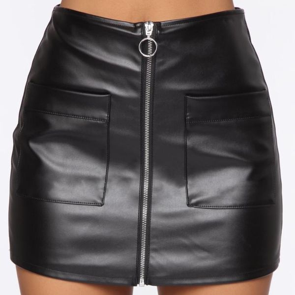 

two piece dress women skirt 2021 office lady zipper pu leather skirts fashion solid color high waist casual short mini, White