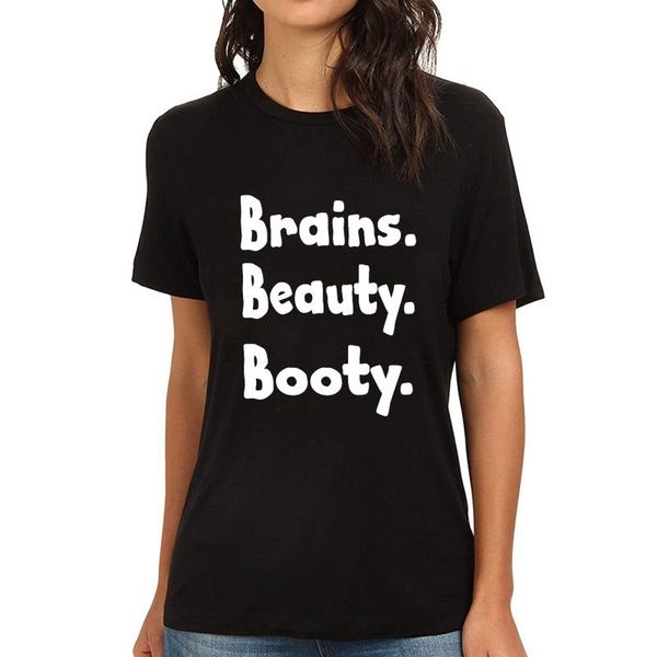 

women's t-shirt lyprerazy brains beauty booty funny printed, White