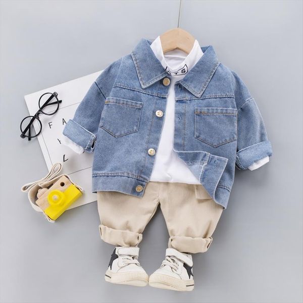 

autumn spring toddler kids clothes denim jacket t shirt pants fashion boys outfits infant children costume, White