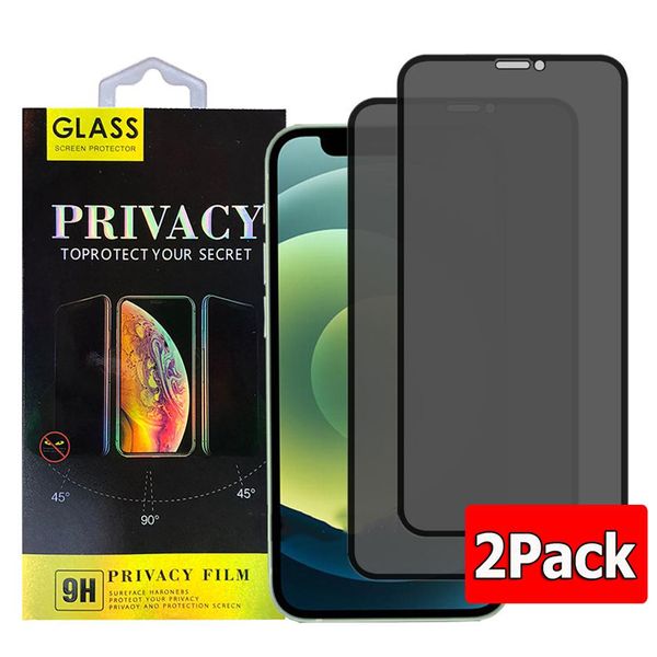 2 pacotes Anti-reflexo anti-espião Protetor de tela de vidro temperado de privacidade para iPhone 15 14 13 12 11 Pro XR XS Max 7 8 Plus 9H 2 peças em 1 caixa de varejo