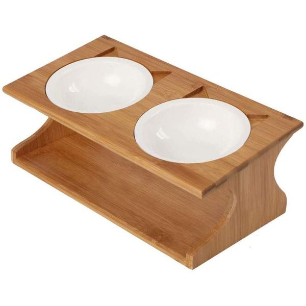 

cat bowls & feeders pet wooden tilted feeder double ceramic bamboo rack water bowl cats feeding dishes dogs drink