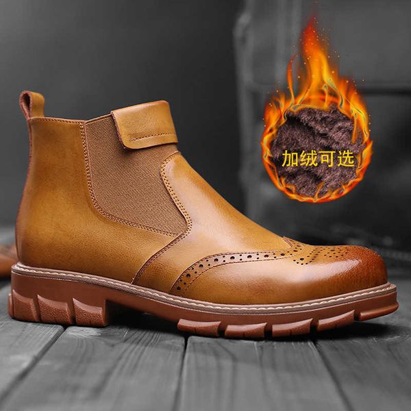 

chelsea boots men men's casual martin boots fashion leather psh cotton shoes, Black