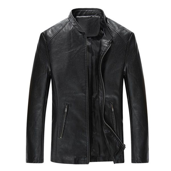

men's fur & faux 2021 spring fashion stand collar chamarras de piel short slim fit jaqueta motoqueiro couro, Black