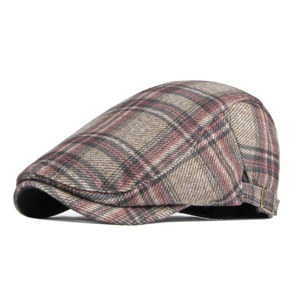 

berets autumn and winter hat men's checkered beret women's british retro plaid peaked art lvy artist forward trend, Blue;gray