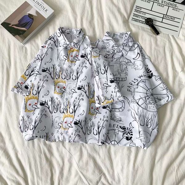 

men's casual shirts shirt hawaiian couple flower shirt youth short sleeve loose floral lapel jacket fashion 817c, White;black