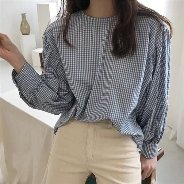 

women's blouses & shirts 2021 spring summer plaid vintage oversize korean checkered sweet lady fashionable wild e837, White