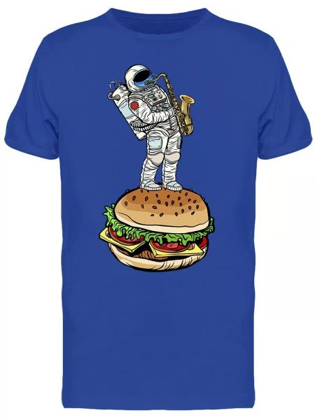 

astronaut plays saxophone burger men's tee -image by shutterstock, White;black