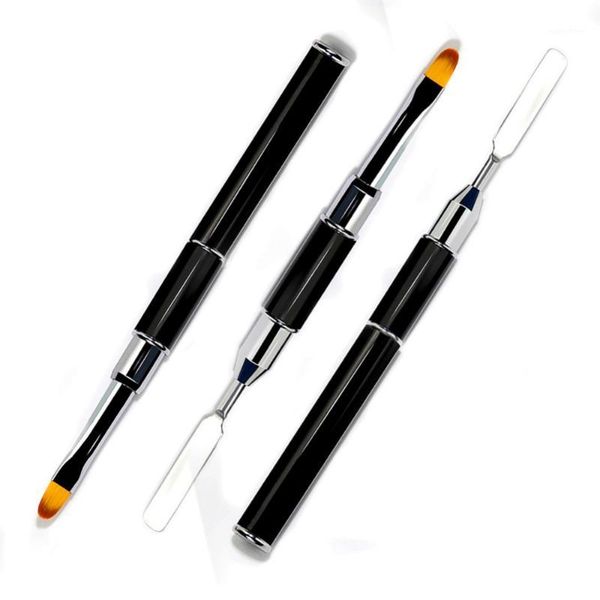 

nail brush dual-ended slice shape nylon hair flat pusher for tips extension gel building art tool1, Yellow