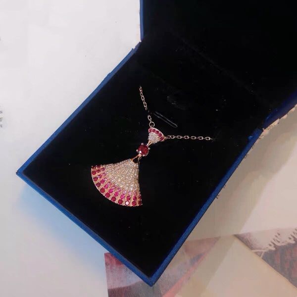 

baojia set diamond necklace small skirt 925 sterling silver plated 18k rose gold gradual change pink fan