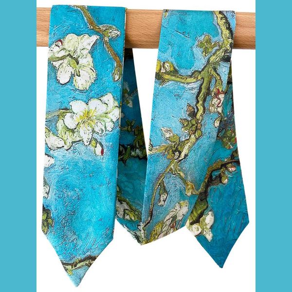 

scarves 100% pure silk skinny scarf wholesale necktie for women luxury bag decor ribbon bulk female long narrow neck tie almond blossom, Blue;gray