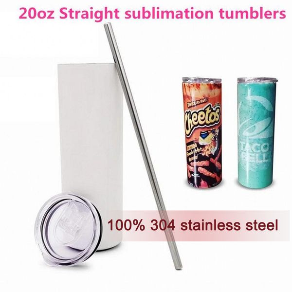 

20oz 30oz blank white tumblers stainless steel vacuum insulated cup with lid straw coffee sublimation straight tumbler fy4275