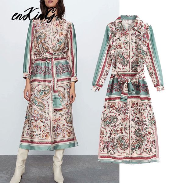 

2020 england vintage loose kimono court paisley printing sashes party midi za dress women vestidos de fiesta de noche vestidos x0521, Black;gray