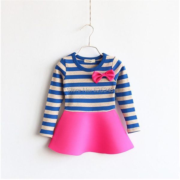 

girl's dresses preppy style long sleeve striped princess baby girls dress,kids children clothing dress for 2 color, Red;yellow