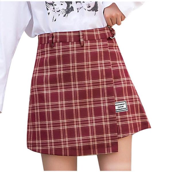 

skirts chamsgend plaid skirt casual irregular high waist women fashion female mini faldas mujer moda 2021, Black