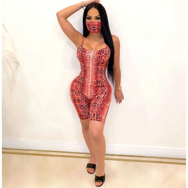 

leopard snake v-neck open chest sleeveless jumpsuit, White