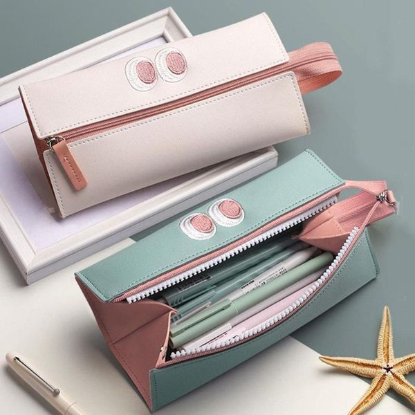 

pencil bags case leather bag cute school supplies korean stationery high 2021 kawaii pen