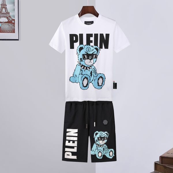 

plein bear mens t shirts crystal skull tracksuit men t-shirts casual tracksuits jogger shorts sets sporting suit 147263, Gray