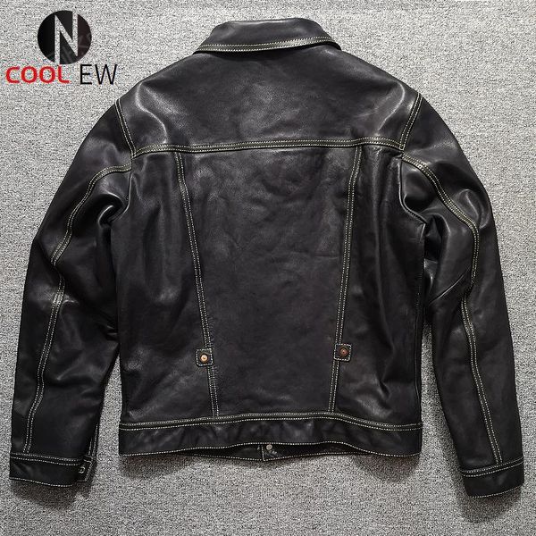 

men's leather & faux 2021 black genuine jacket men casual japan style plus size 3xl real natural horsehide autumn slim fit short coat