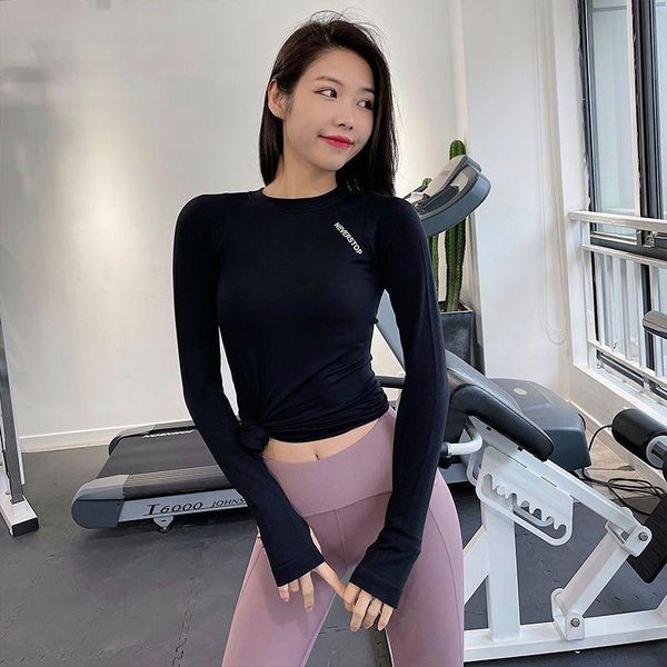 

yoga outfit women's sports long-sleeved clothes round neck tight-fitting running training quick-drying fitness gym bottoming shirt