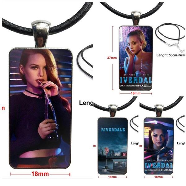 

pendant necklaces for women men party riverdale tv glass necklace handmade half rectangle, Silver